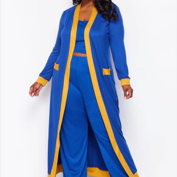 AS. 3 Piece Duster Set - Blue/Gold-Mustard - Picture 4 of 4